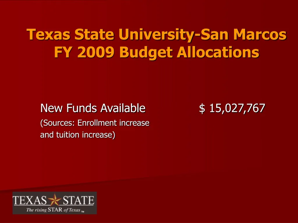 texas state university san marcos fy 2009 budget allocations