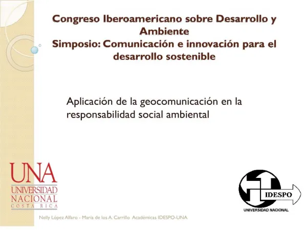 Congreso Iberoamericano sobre Desarrollo y Ambiente Simposio: Comunicaci n e innovaci n para el desarrollo sostenible