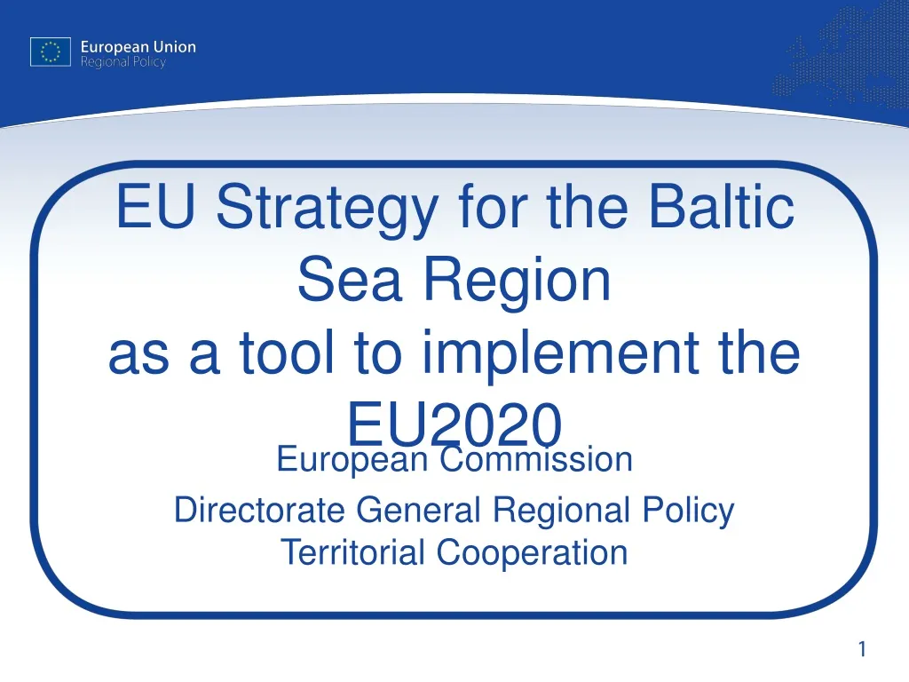 eu strategy for the baltic sea region as a tool to implement the eu2020