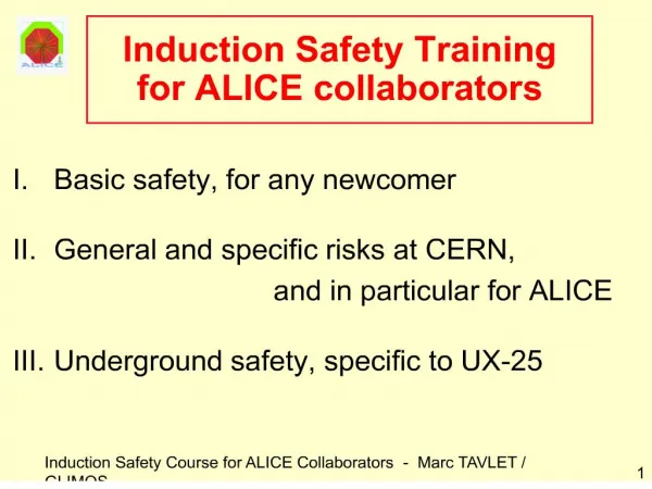 Induction Safety Training for ALICE collaborators