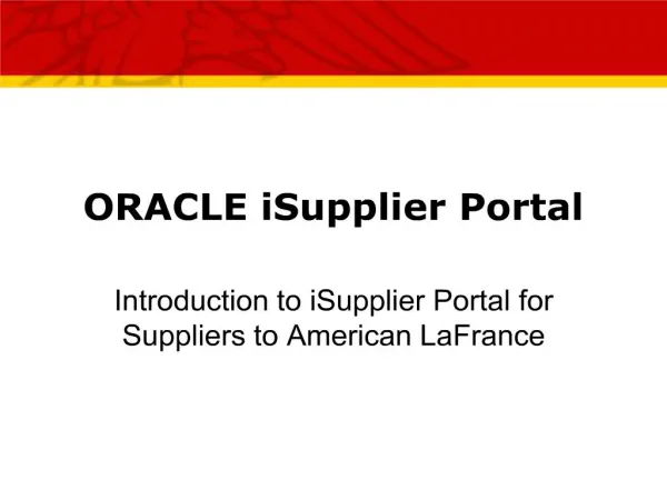 ORACLE iSupplier Portal