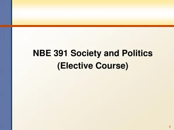 NBE 391 Society and Politics (Elective Course)