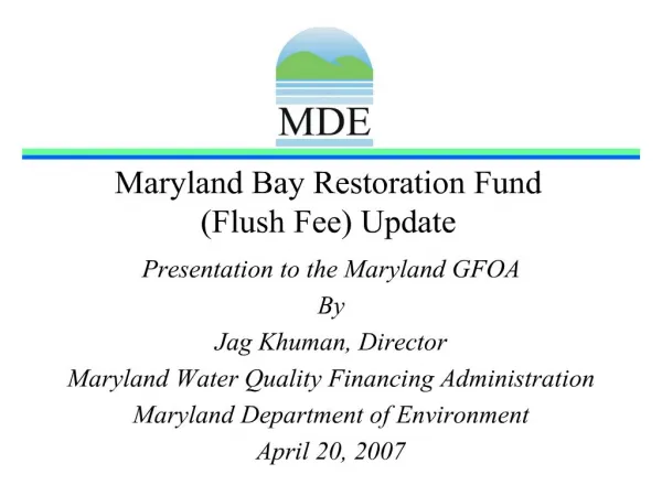 Maryland Bay Restoration Fund Flush Fee Update