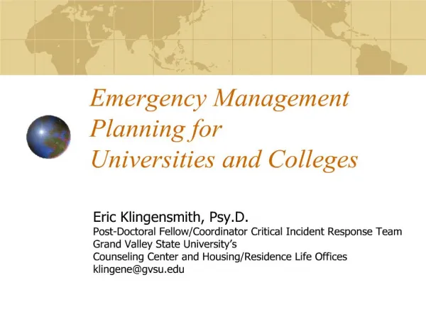 Emergency Management Planning for Universities and Colleges