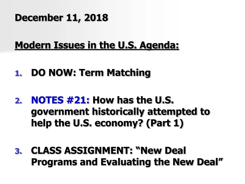 december 11 2018 modern issues in the u s agenda