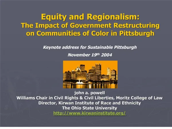 Equity and Regionalism: The Impact of Government Restructuring on Communities of Color in Pittsburgh