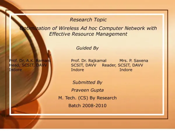 Research Topic Optimization of Wireless Ad hoc Computer Network with Effective Resource Management