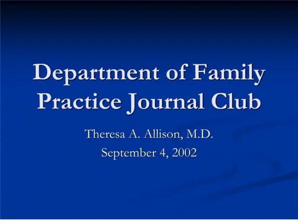 Department of Family Practice Journal Club