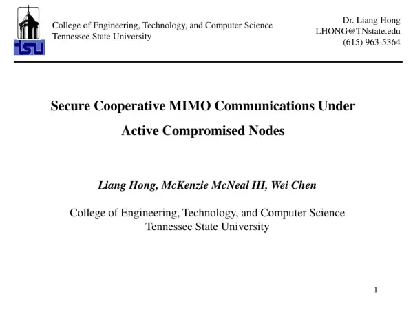 Secure Cooperative MIMO Communications Under Active Compromised Nodes