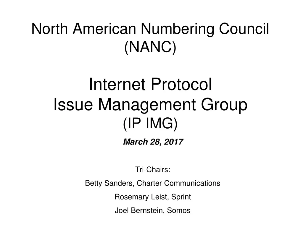 north american numbering council nanc internet protocol issue management group ip img