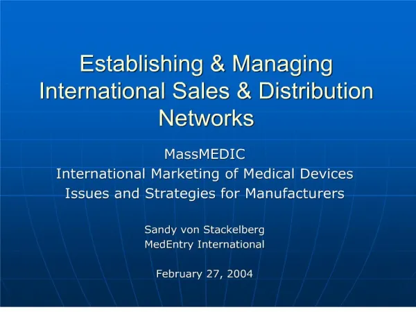 Establishing Managing International Sales Distribution Networks
