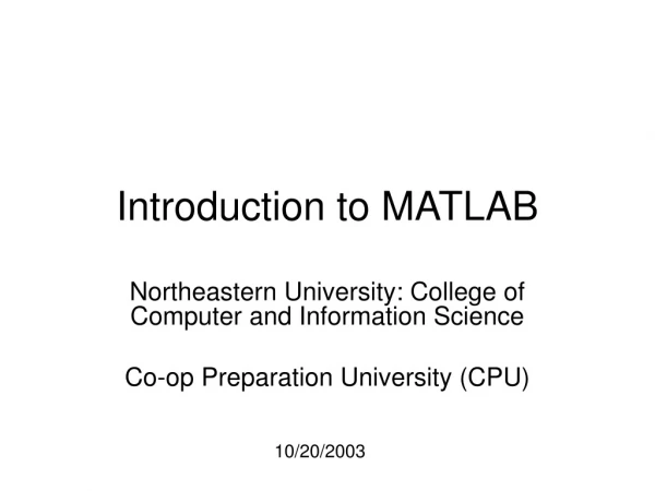 Introduction to MATLAB