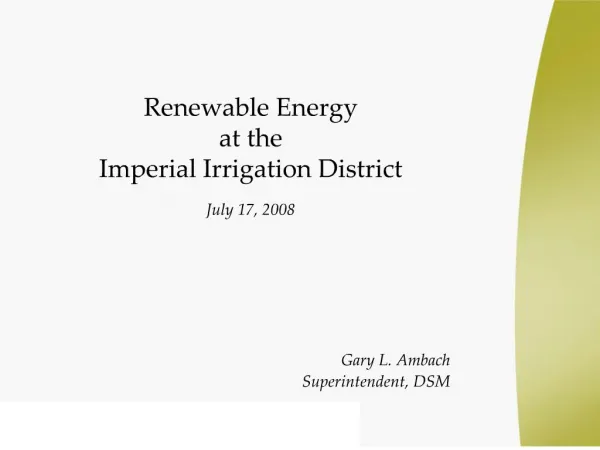 Renewable Energy at the Imperial Irrigation District