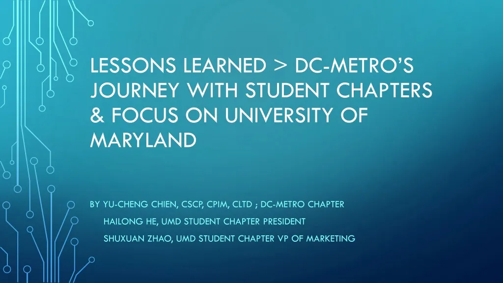 lessons learned dc metro s journey with student chapters focus on university of maryland