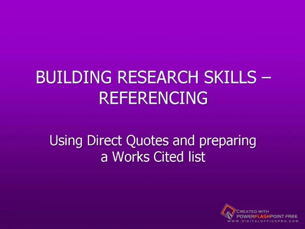 BUILDING RESEARCH SKILLS