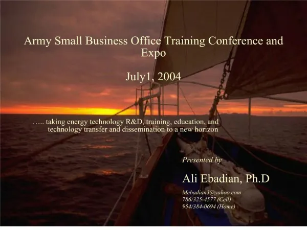 Army Small Business Office Training Conference and Expo July1, 2004