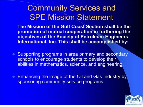 Community Services and SPE Mission Statement