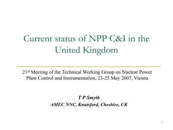Current status of NPP CI in the United Kingdom
