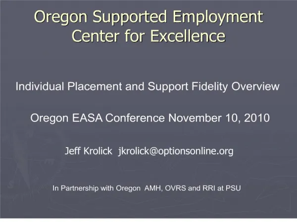 Oregon Supported Employment Center for Excellence