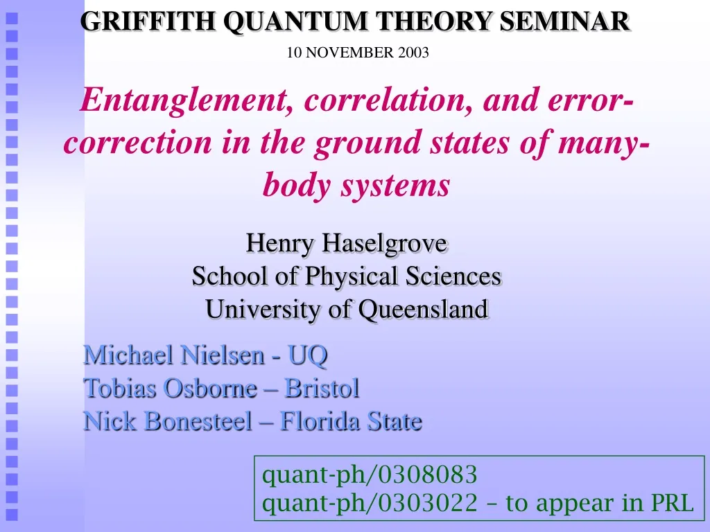 entanglement correlation and error correction in the ground states of many body systems