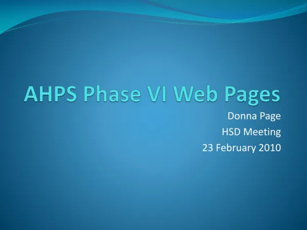 AHPS Phase VI Web Pages