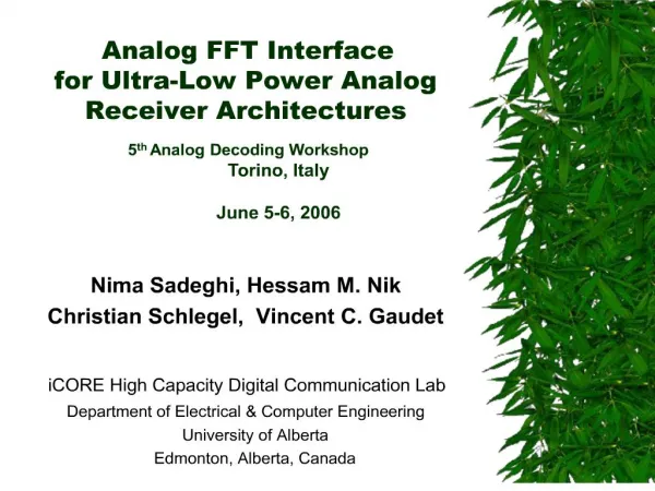 Analog FFT Interface for Ultra-Low Power Analog Receiver Architectures