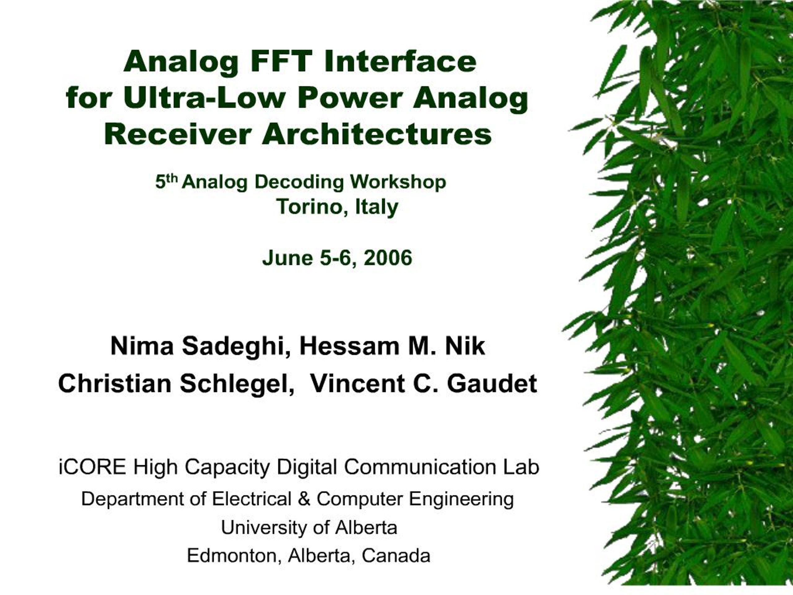 PPT - Analog FFT Interface for Ultra-Low Power Analog Receiver ...
