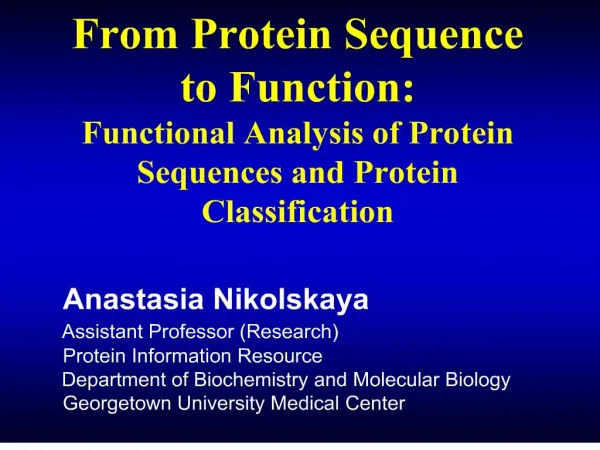 From Protein Sequence to Function: Functional Analysis of Protein Sequences and Protein Classification