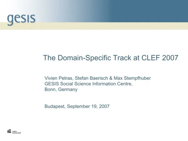 The Domain-Specific Track at CLEF 2007