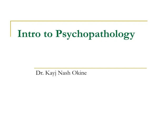 Intro to Psychopathology