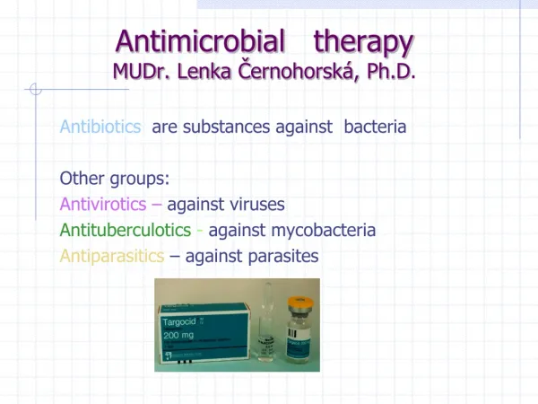 Antimicrobial therapy MUDr. Lenka Č ernohorsk á, Ph.D .