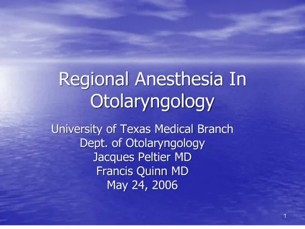 Regional Anesthesia In Otolaryngology