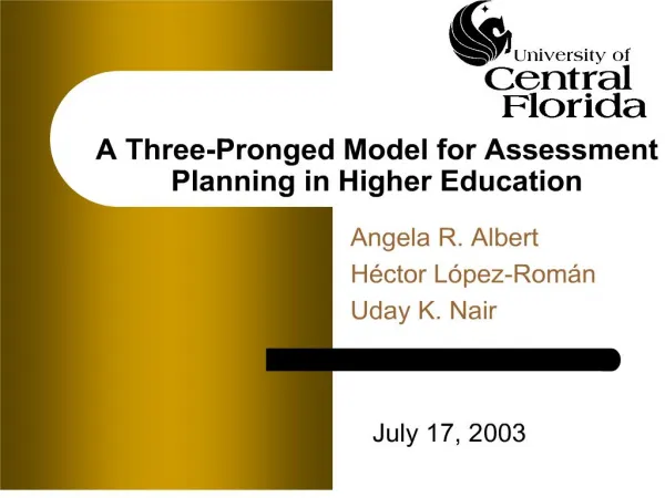A Three-Pronged Model for Assessment Planning in Higher Education