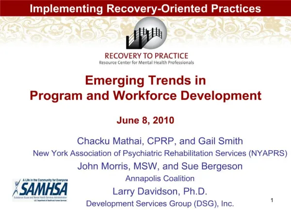 Emerging Trends in Program and Workforce Development June 8, 2010