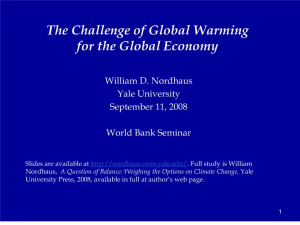 The Challenge of Global Warming for the Global Economy