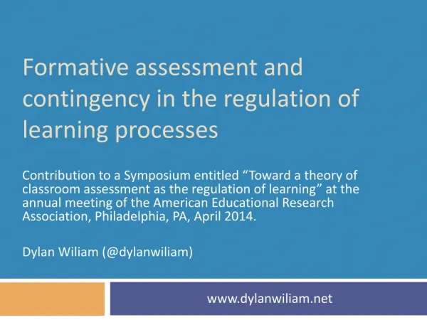 Formative assessment and contingency in the regulation of learning processes