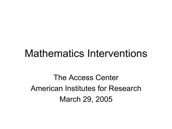 Mathematics Interventions