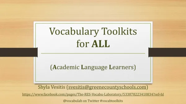 Vocabulary Toolkits for ALL