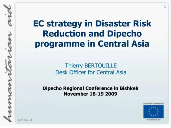 EC strategy in Disaster Risk Reduction and Dipecho programme in Central Asia