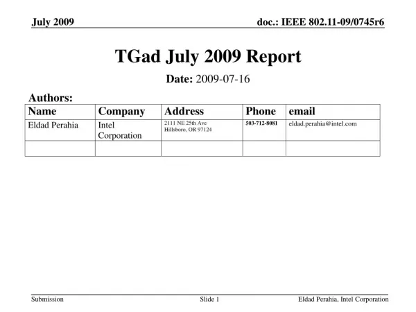 TGad July 2009 Report