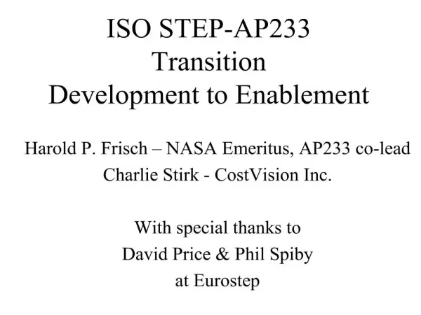 ISO STEP-AP233 Transition Development to Enablement