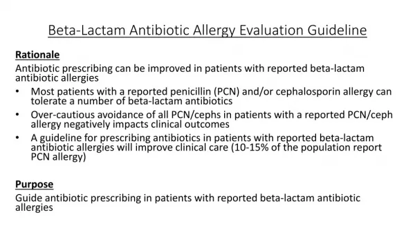 Beta-Lactam Antibiotic Allergy Evaluation Guideline