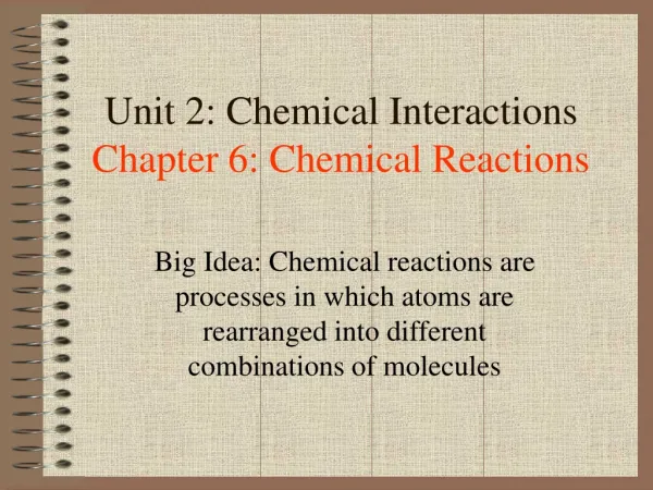 Unit 2: Chemical Interactions Chapter 6: Chemical Reactions