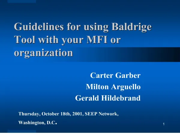 Guidelines for using Baldrige Tool with your MFI or organization
