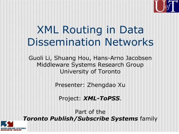 XML Routing in Data Dissemination Networks
