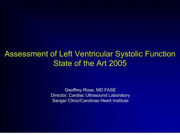 Assessment of Left Ventricular Systolic Function State of the Art ...