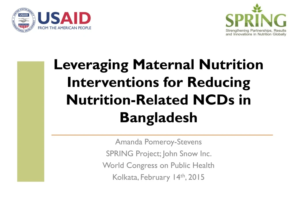 leveraging maternal nutrition interventions for reducing nutrition related ncds in bangladesh