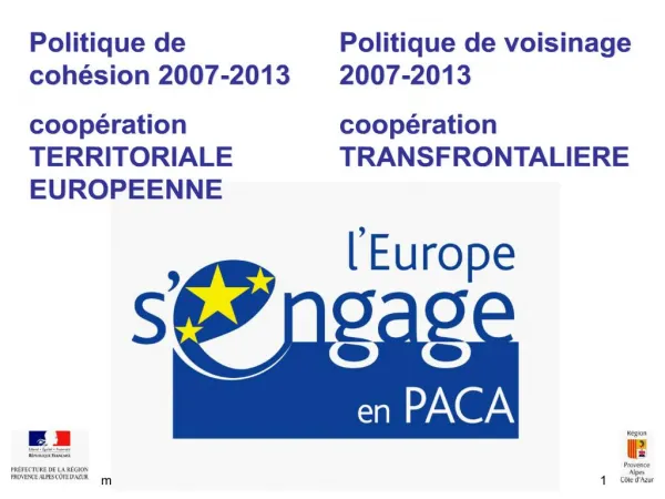 Politique de coh sion 2007-2013 coop ration TERRITORIALE EUROPEENNE