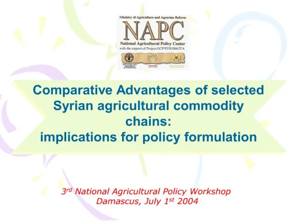 3rd National Agricultural Policy Workshop Damascus, July 1st 2004
