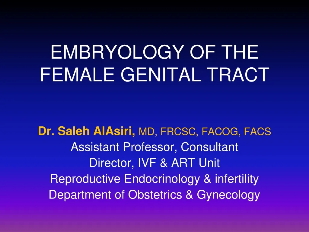 embryology of the female genital tract